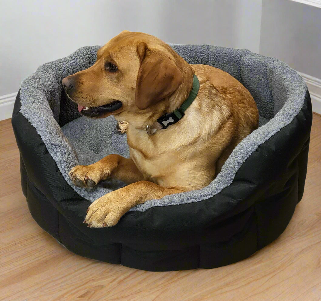 Premium Oval Bolster Style Heavy Duty Fleece Lined Machine Washable Dog Bed
