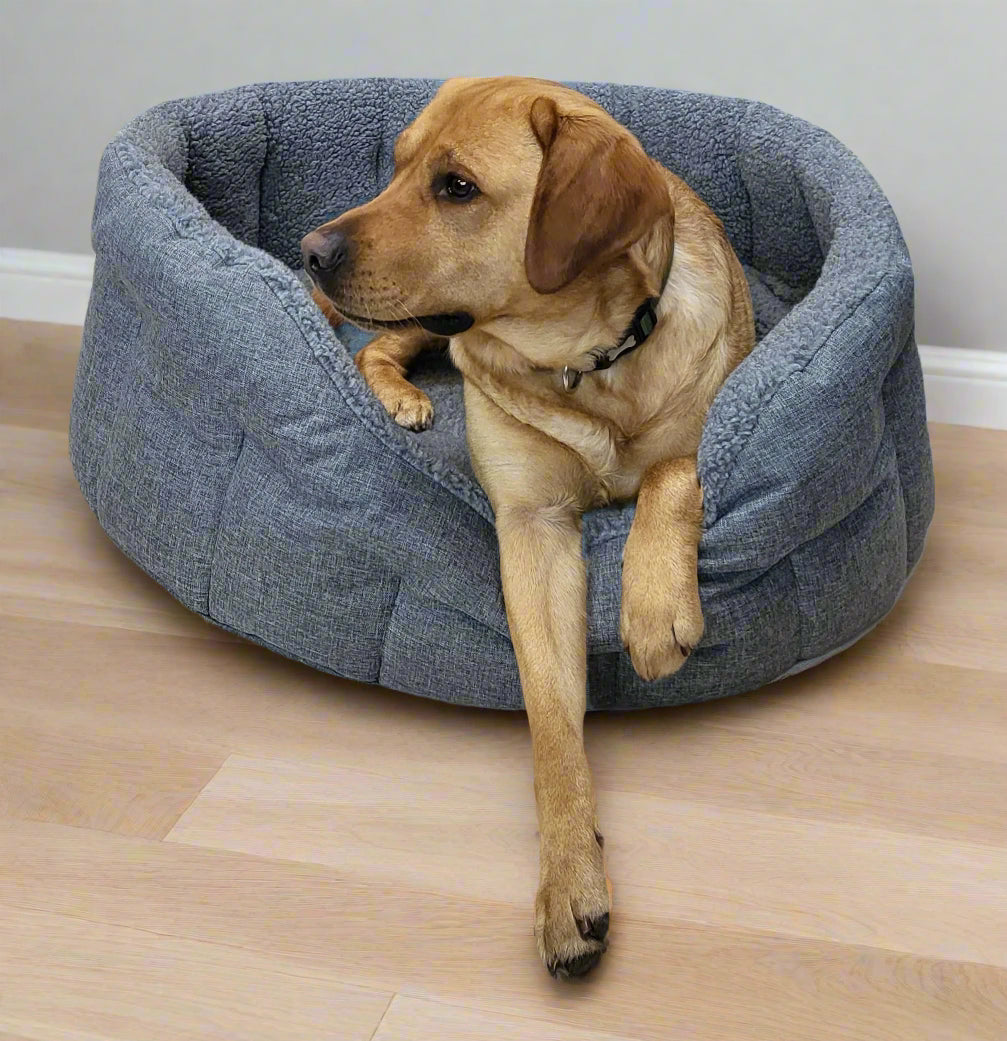 Premium Oval Bolster Style Heavy Duty Fleece Lined Machine Washable Dog Bed